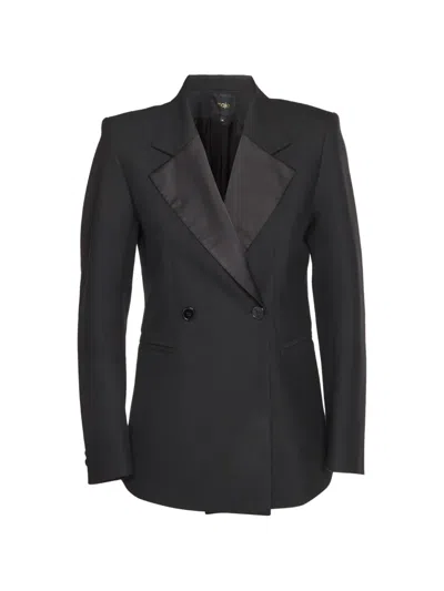 Pre-owned Maje Double-breasted Gabardine Blazer In Black