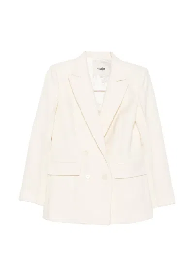 Maje Double-breasted Peak-lapel Blazer In White
