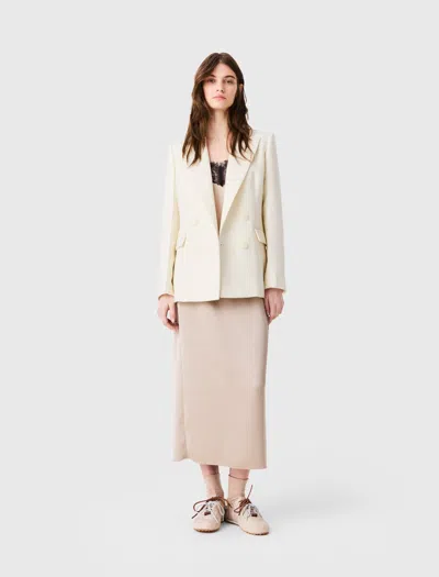 Maje Double-breasted Suit Jacket In Sand