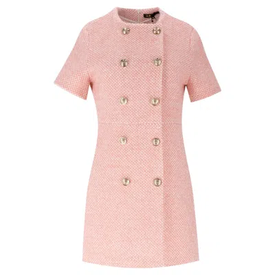 Pre-owned Maje Double-breasted Tweed Mini Dress In Pink