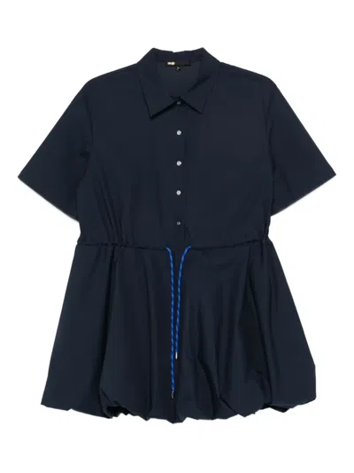 Maje Short-sleeved Cotton Bubble Dress In Blue