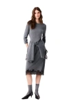 Maje Dress With Lace Panel In Gray