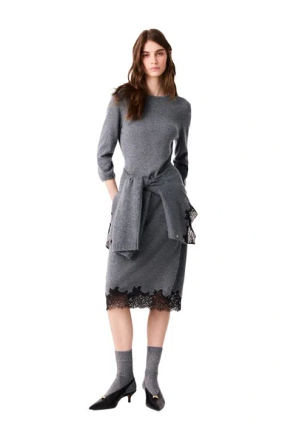 Maje Dress With Lace Panel In Grey/black