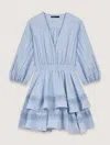 Maje Dress With Ruffles And Lace Details In Blue Sky