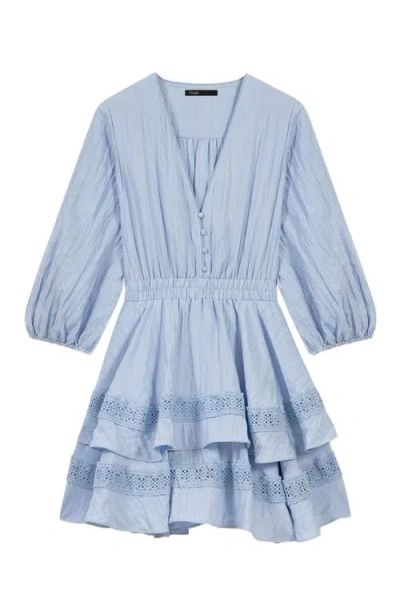 Maje Dress With Ruffles And Lace Details In Blue Sky