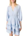 Maje Dress With Ruffles And Lace Details In Blue Sky