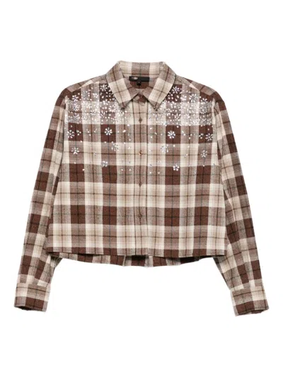 Maje Embellished Check-pattern Shirt In Brown