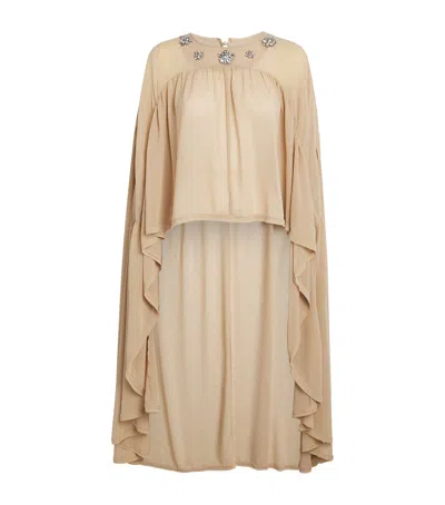 Maje Womens Sand Crystal-embellished Cape-hem Woven Top In Nude