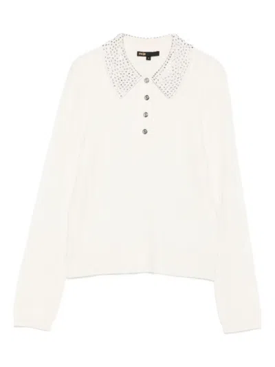 Maje Embellished-collar Polo Top In White