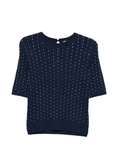 Maje Embellished Crew-neck T-shirt In Blue