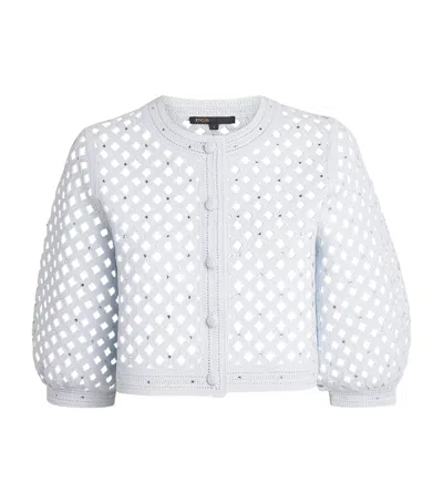 Maje Embellished Crochet Cardigan In Blue