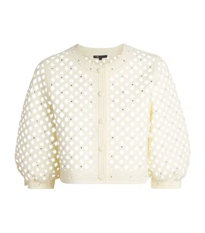 Maje Embellished Crochet Cardigan In White