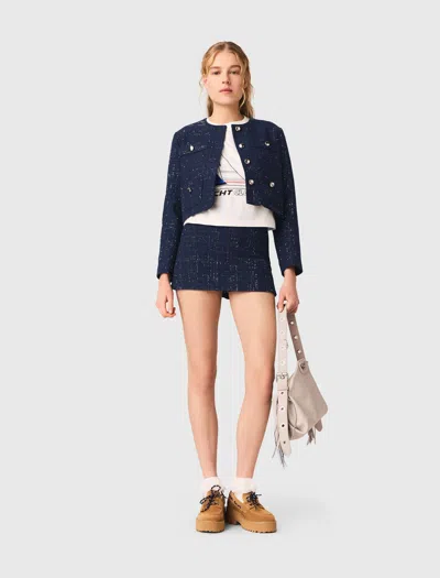 Maje Embellished Cropped Blazer In Blue
