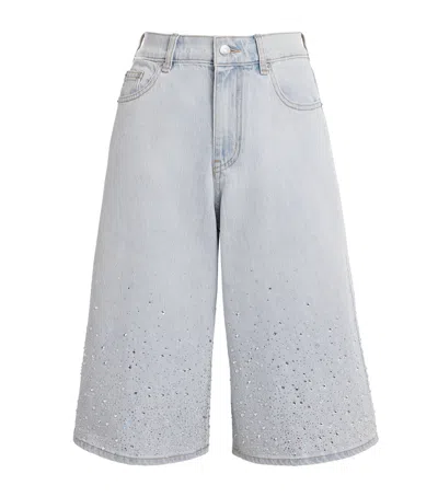 Maje Embellished Denim Bermuda Shorts In Gray