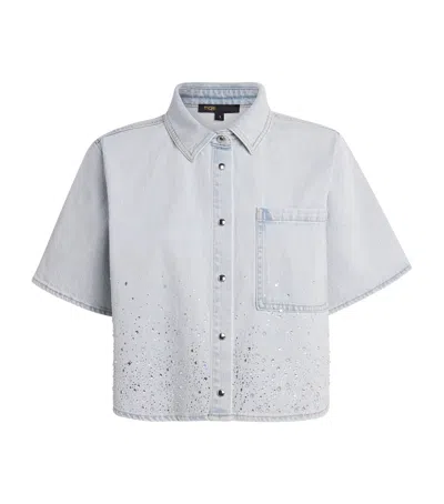 Maje Embellished Denim Shirt In Blue