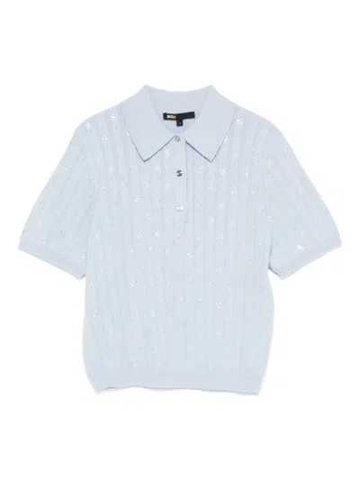 Maje Embellished-detail Polo Top In Blue