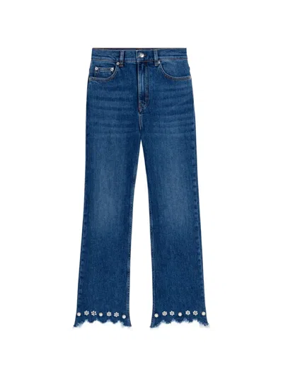 Maje Embellished Frayed Jeans In Blue