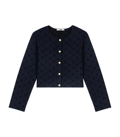 Maje Embellished Jacquard Cropped Cardigan In Black