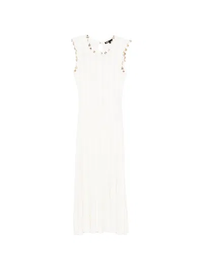 Maje Embellished Knitted Midi Dress In White