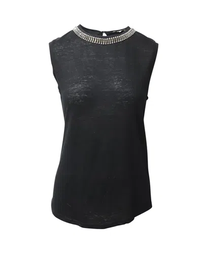Maje Embellished Neckline Sleeveless Top In Black Linen