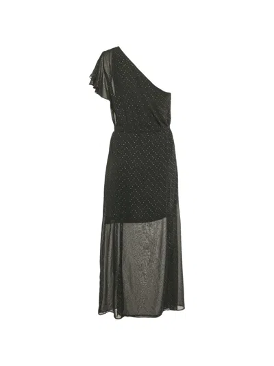 Pre-owned Maje Embellished One-shoulder Maxi Dress In Black