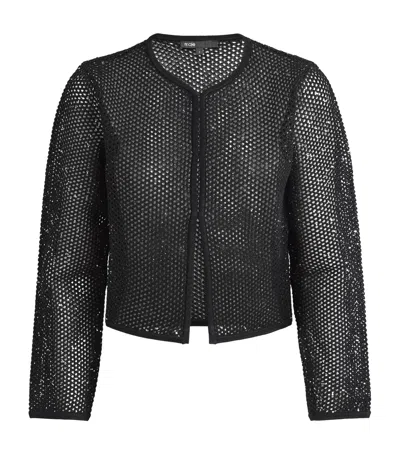 Maje Embellished Open-knit Cardigan In Black