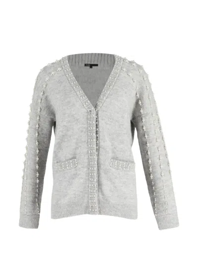 Pre-owned Maje Embellished Pocket Cardigan In Gray