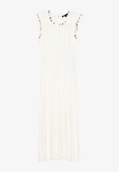 Maje Embellished Rib Knit Maxi Dress In White