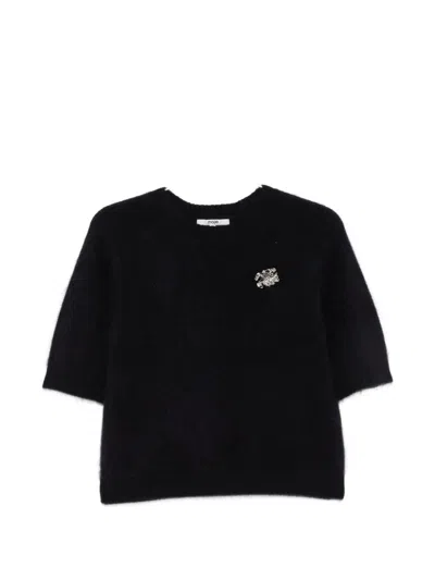 Maje Embellished Short-sleeve Sweater In Black