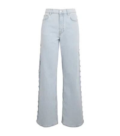 Maje Embellished Wide-leg Jeans In Blue