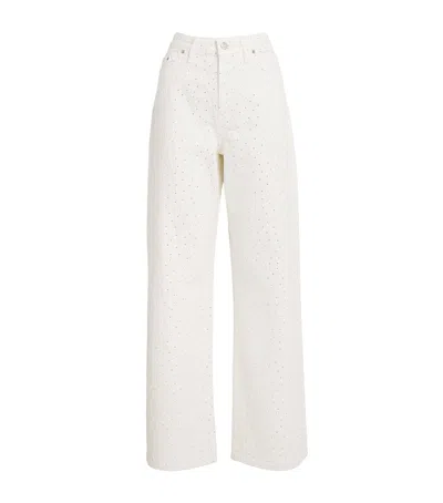 Maje Embellished Wide-leg Jeans In White