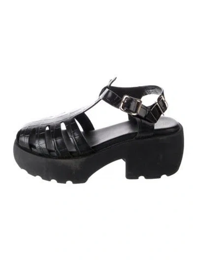 Pre-owned Maje Embossed Leather Animal Print Flats In Black