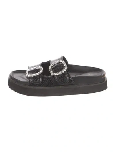 Pre-owned Maje Embossed Leather Animal Print Slides In Black