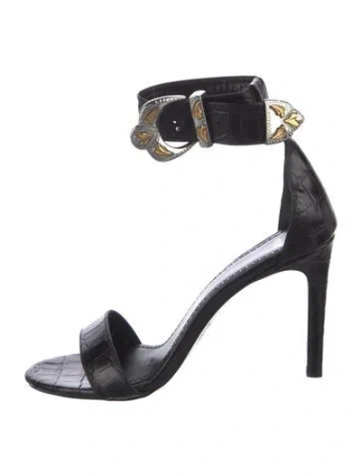 Pre-owned Maje Embossed Leather Sandals In Black