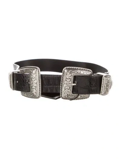 Pre-owned Maje Embossed Leather Waist Belt In Black