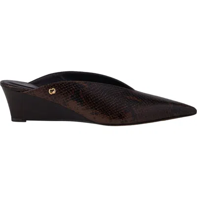 Maje Embossed Leather Wedge Mules In Brown Snake Print