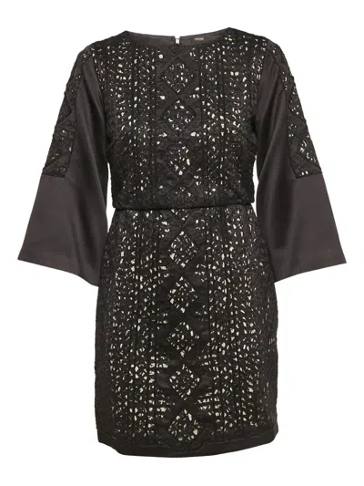 Pre-owned Maje Embroidered Bell-sleeves Dress In Black