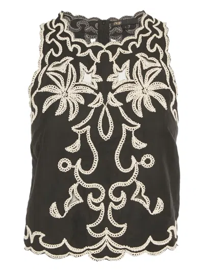 Pre-owned Maje Embroidered Blouse In Black