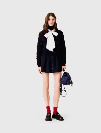 Maje Embroidered Cherry Cardigan In Navy