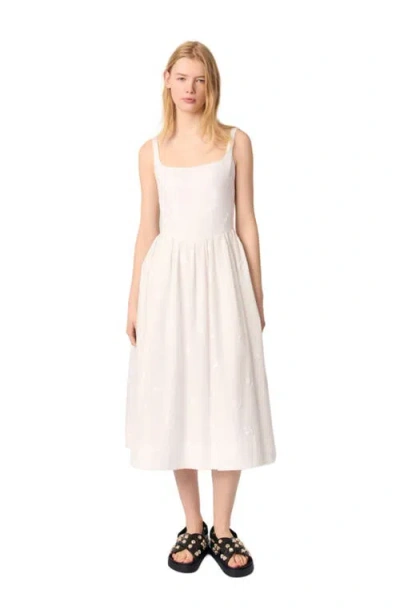 Maje Embroidered Cotton Midi Dress