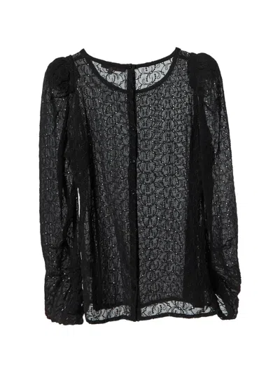 Pre-owned Maje Embroidered Crepe Top In Black