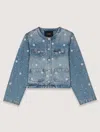 Maje Crystal-embellished Denim Jacket In Blue