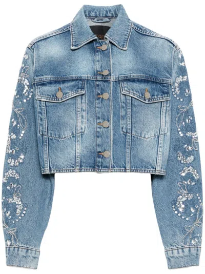 Maje Embroidered Denim Jacket In Blue