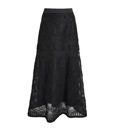 Maje Embroidered Flared Maxi Skirt In Black