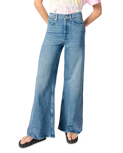 MAJE EMBROIDERED HIGH RISE FLARED JEANS IN BLUE