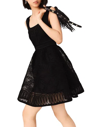 Maje Embroidered Lace Skater Dress In Black