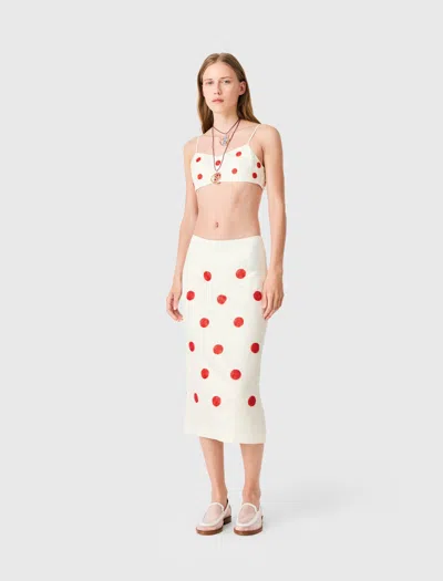 Maje Embroidered Linen And Silk Crop Top In White