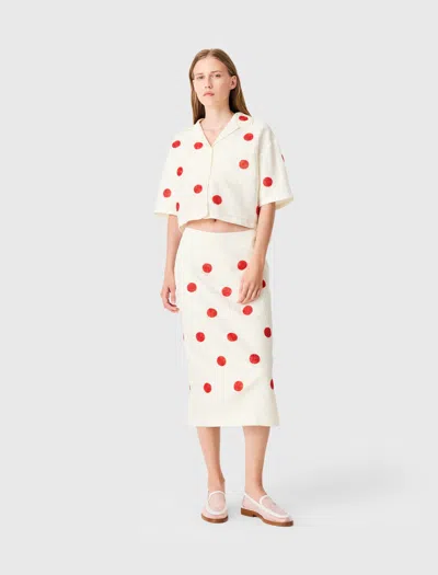 Maje Embroidered Linen And Silk Shirt In White