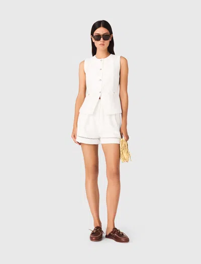 Maje Embroidered Linen Blend Shorts In White