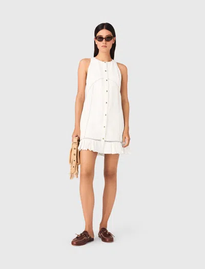 Maje Embroidered Linen-blend Dress In White